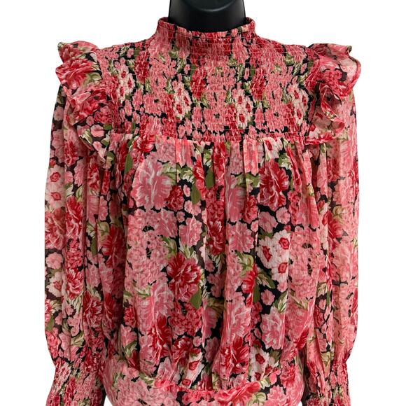 Bardot Women Blouse Top Size Medium Floral Pink Long Sleeve Turtle Neck NWT New - Picture 2 of 12